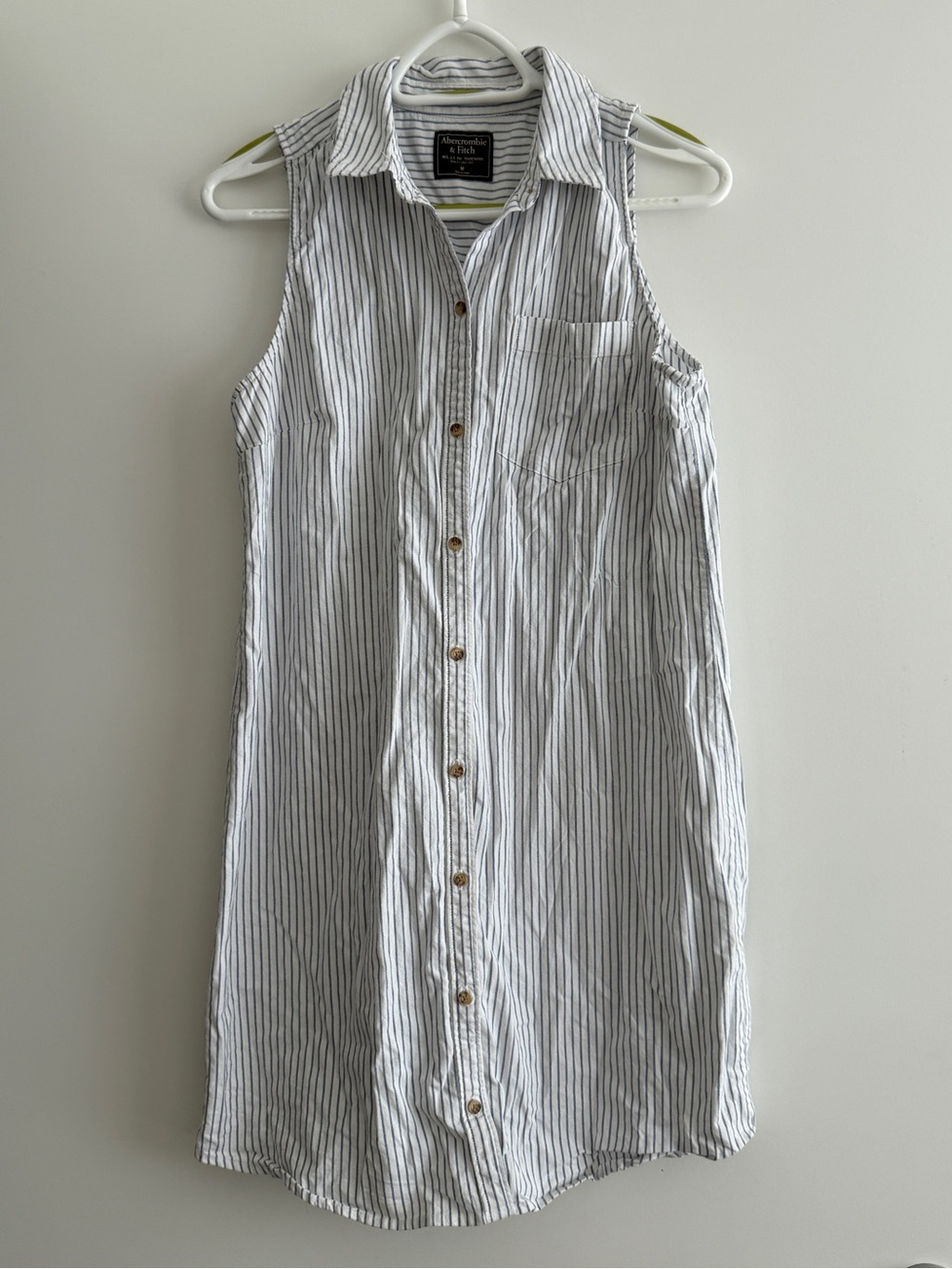 Abercrombie & Fitch White Shirt Dress with Navy Pinstripes